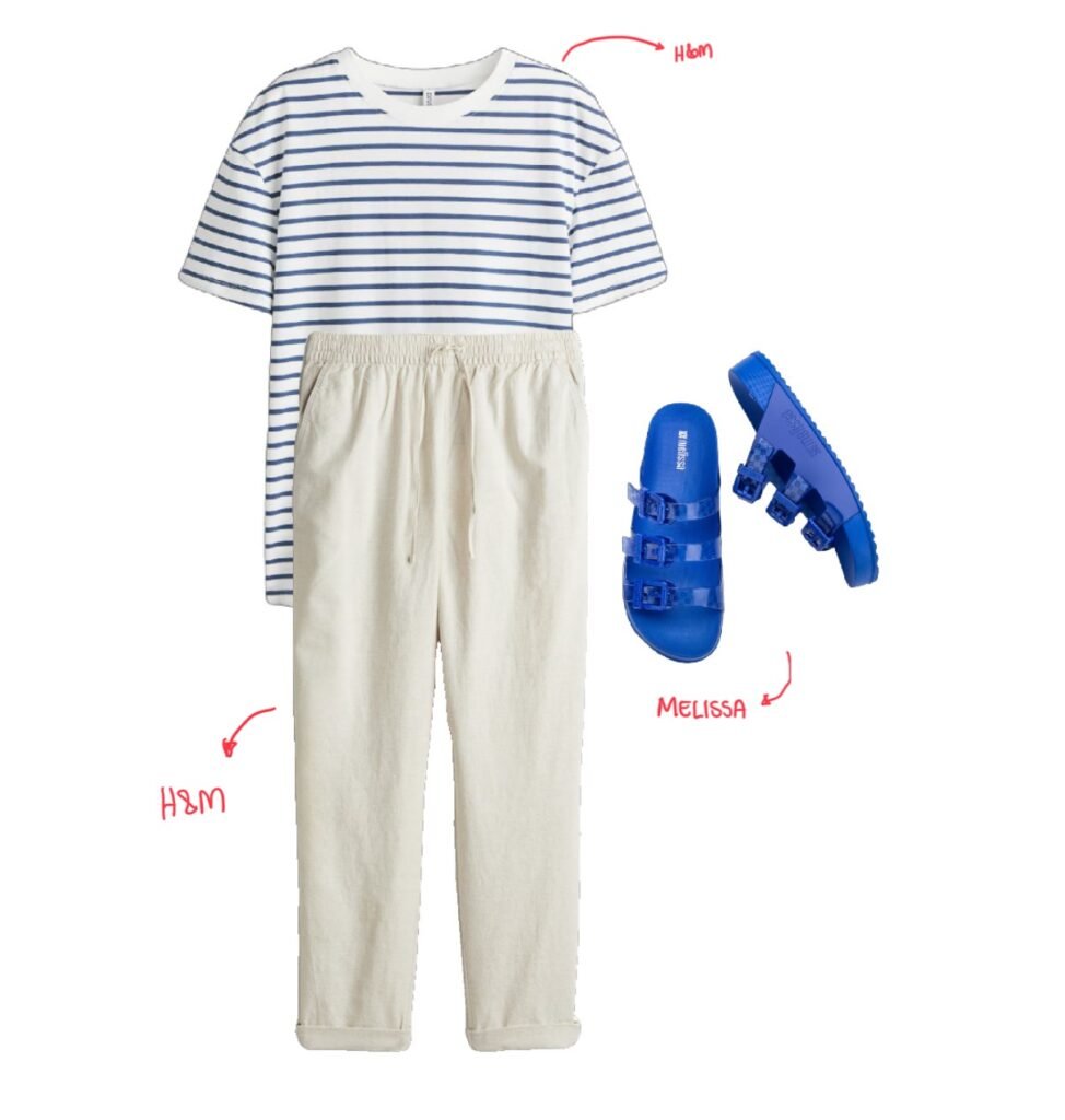 shirt, pants, sandals