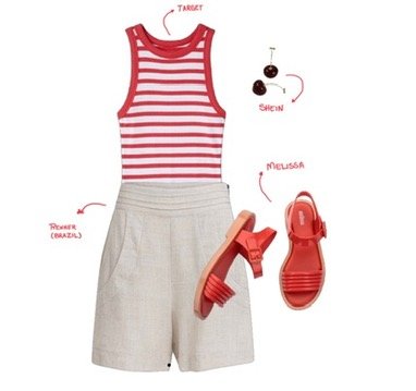 tank, shorts and sandals