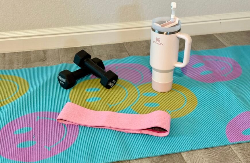 weight in the floor and a yoga mat