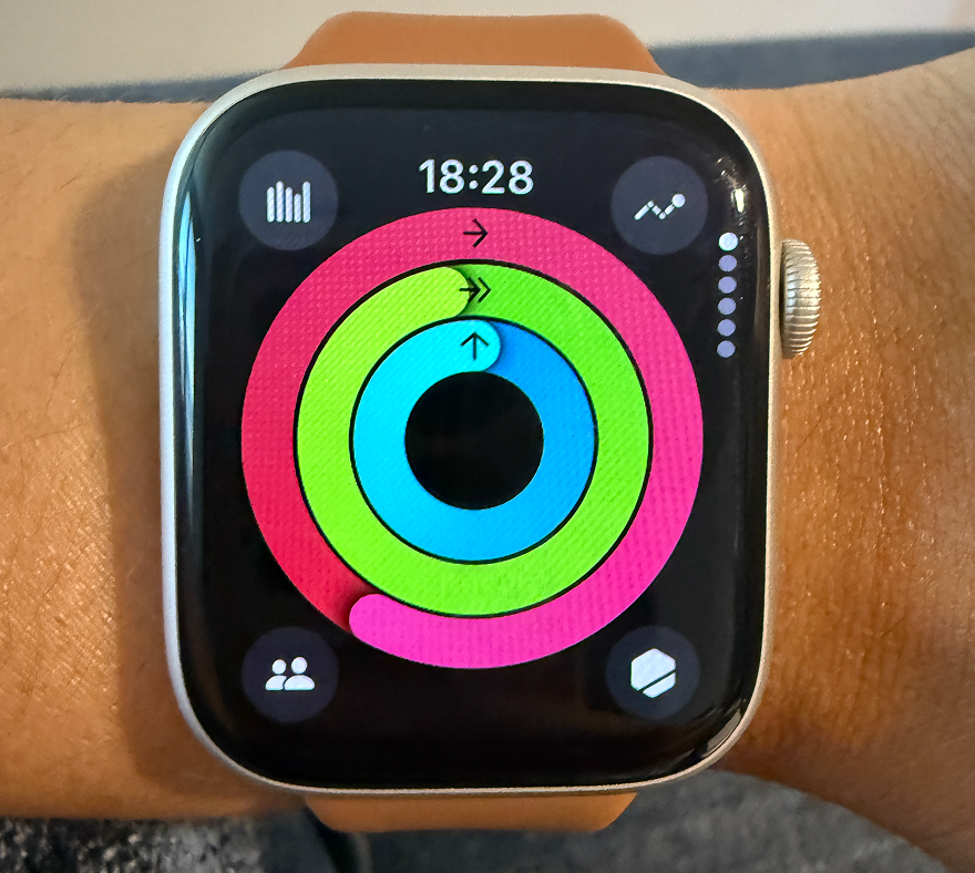 Apple Watch activity rings showing daily workout goals completed.