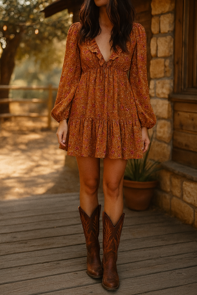 Woman wearing a brown dress west style