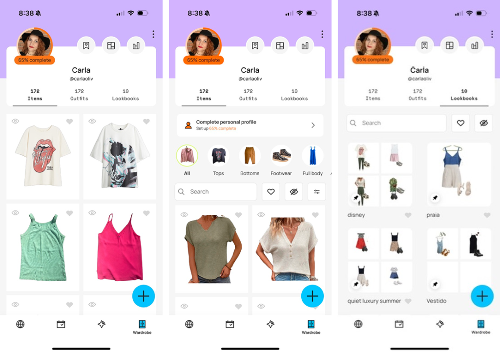 tree pages of app whering to create looks that help to pack a carry on