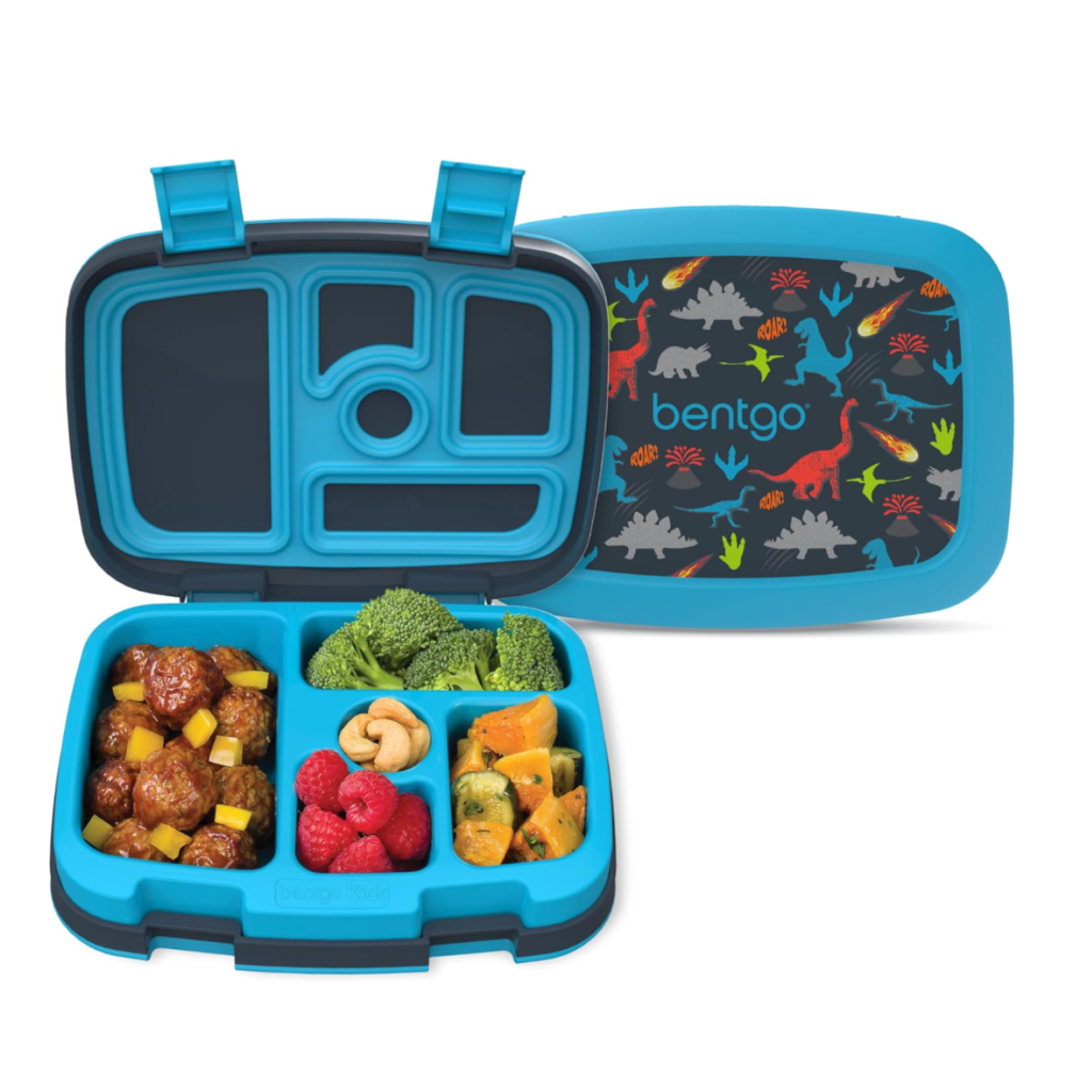 Bentgo Kids Prints Leak-Proof, 5-Compartment Bento-Style Kids Lunch Box - Ideal Portion Sizes for Ages 3-7, Durable, Drop-Proof, Dishwasher Safe, & PFAS & BPA-Free Materials (Dinosaur)
