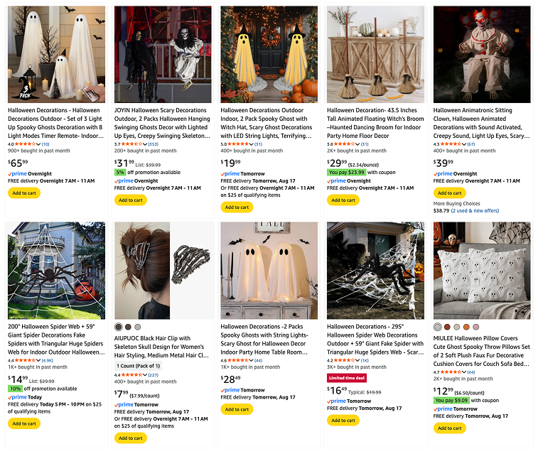 Page on Amazon about Halloween decorations