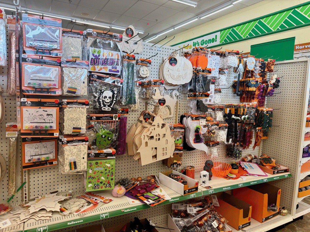Dollar Tree aisle with DIY Halloween itens