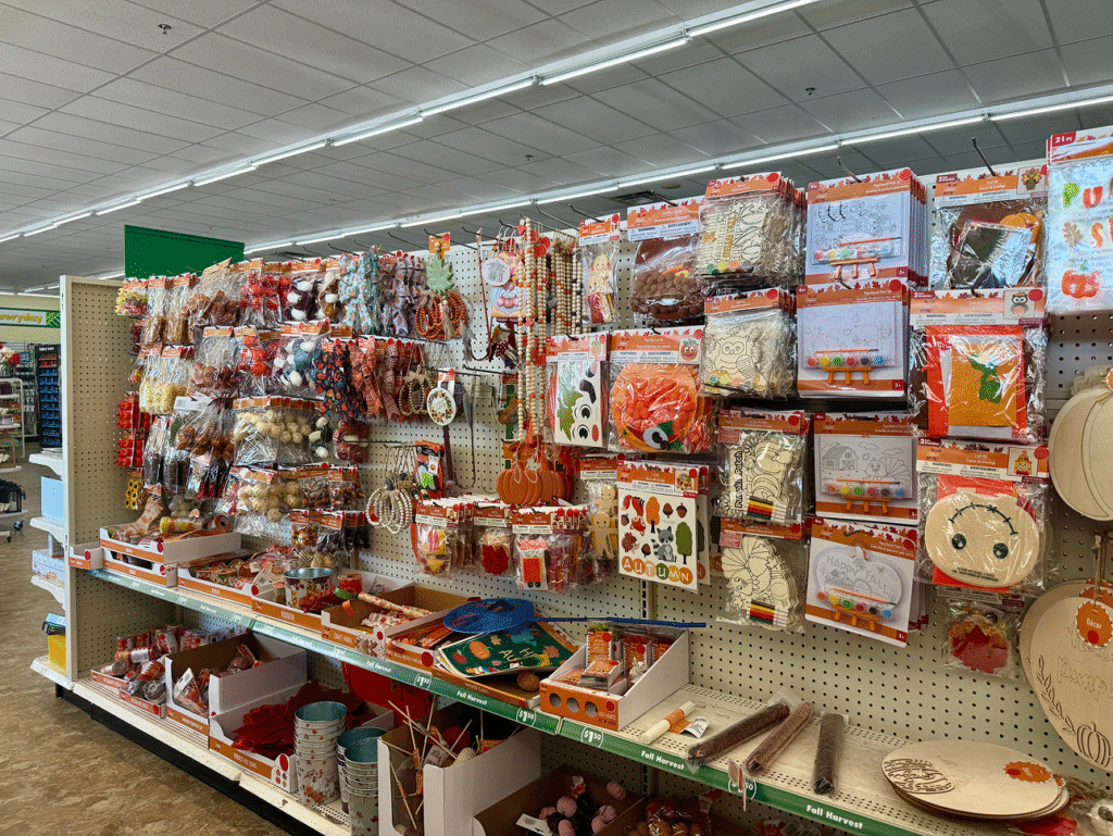 Dollar Tree aisle with DIY Halloween itens