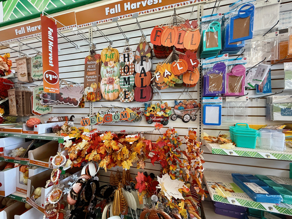 Dollar Tree aisle with Garden Halloween/Fall itens