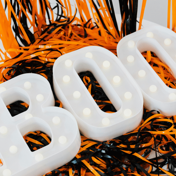 A lighting written BOO.