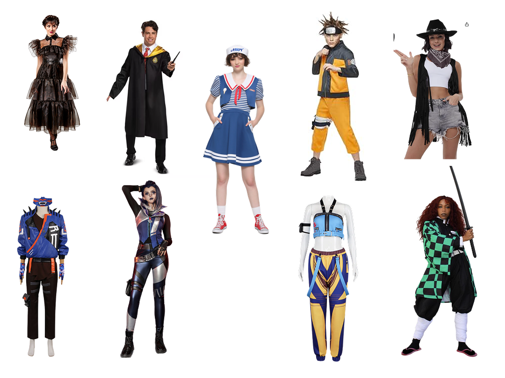 movie-shows-costumes Teenagers wearing movie and show costumes