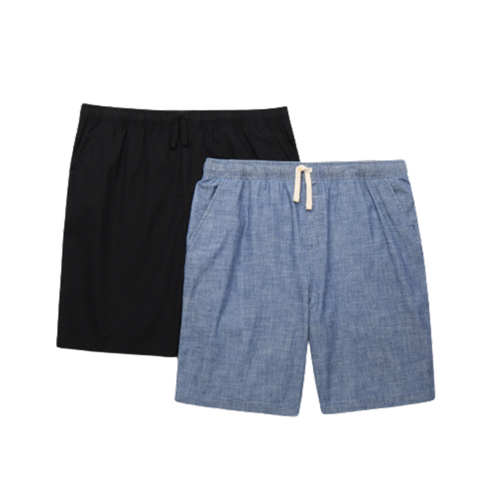 Two-pack of boys' casual shorts in neutral colors, ideal for back to school outfits, available at Walmart for $9.86.