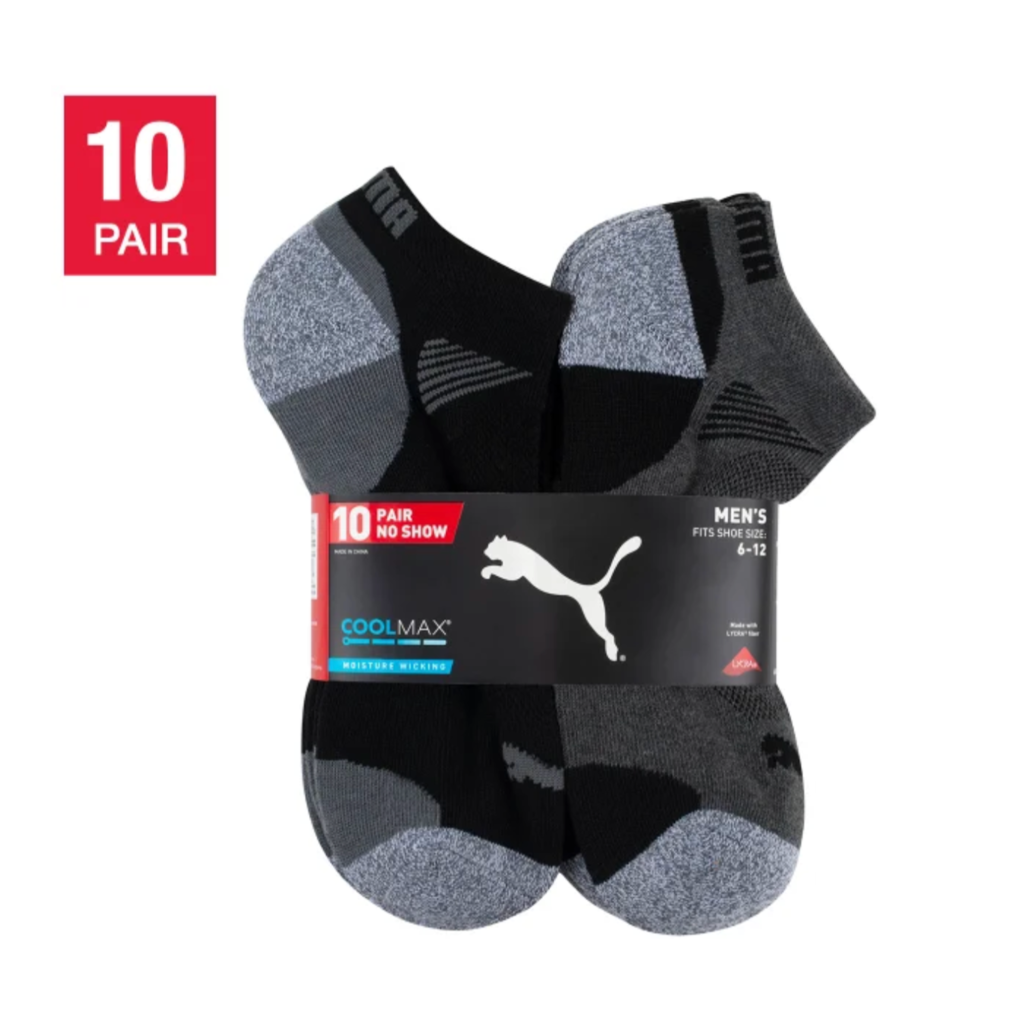 10-pack of Puma boys’ socks, essential for back to school, priced at $18.90.