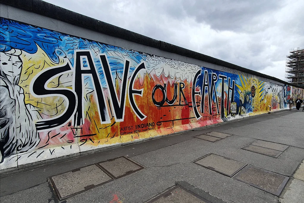 Colorful murals on the East Side Gallery, Berlin Wall.