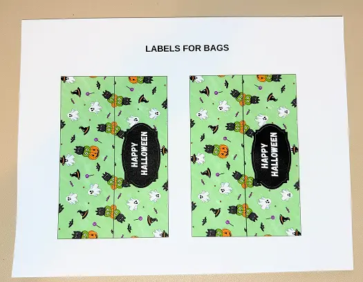 Top Label with cellophane Halloween Treat Bags.