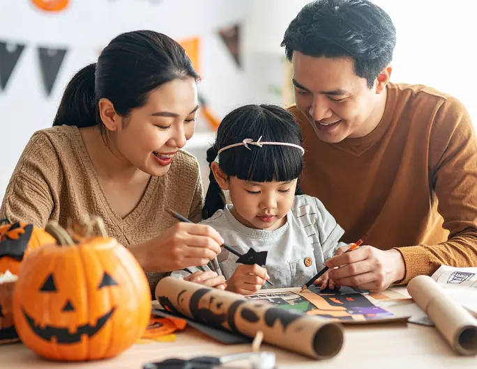 Family creating diy decoration.