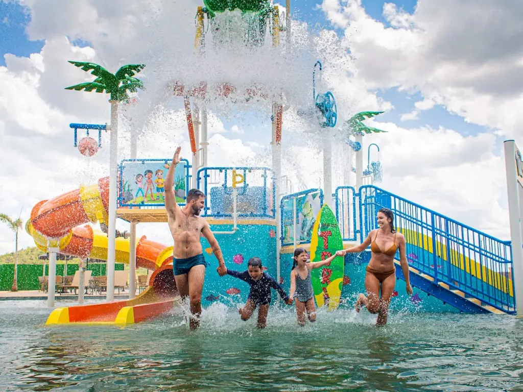 Kids pool with playground and colorful water slides