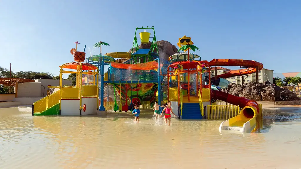 Children’s water playground with slides and splash area