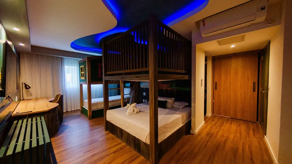 Hotel room with kids’ bunk beds